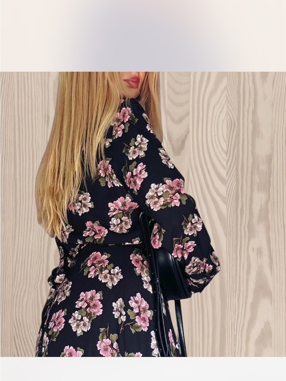 Nanette Lepore Black Floral Long-Sleeve Midi Dress with Pink & Cream Flowers